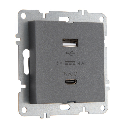 Устройство зарядное USB (A+C) ARVIA Electric, высокоскоростная зарядка, 20В 4.0А, антрацит 50042000312