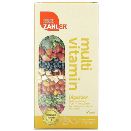 Zahler, Multivitamin Digestion, мультивитаминная добавка для здоровья кишечника, с комплексом для улучшения пищеварения и пробиотиками, 60 капсул