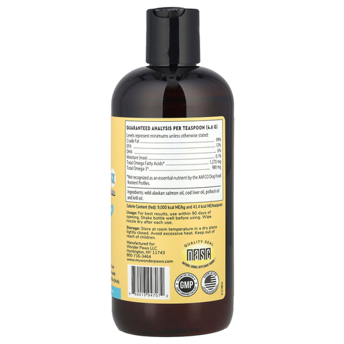 Wonder Paws, Superhero® Omega Max 3X, рыбий жир, дикий аляскинский лосось, треска и криль, для собак всех возрастов, 473 мл (16 унций)