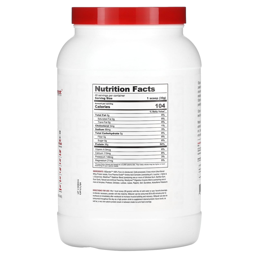 Metabolic Nutrition, ISOpwdr, изолят сывороточного протеина, клубничный крем, 1380 г (3,04 фунта)