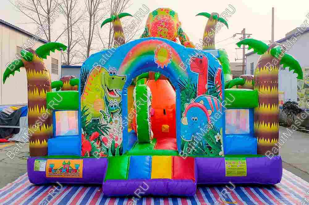 Коммерческий надувной батут "Хамелеон и динозавры" 9х5х5 м