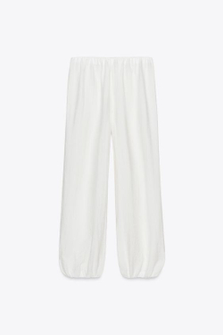 ZARA БРЮКИ-БАГГИ ИЗ СТРУЯЩЕЙСЯ ТКАНИ, ЖЕЛТОВАТО-БЕЛЫЙ