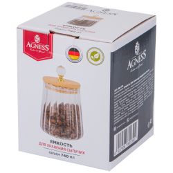 ЕМКОСТЬ ДЛЯ СЫПУЧИХ ПРОДУКТОВ AGNESS "KRISTALL" 700 МЛ D=9.5 CM H=11 CM ЦВЕТ:ПРОЗРАЧНЫЙ