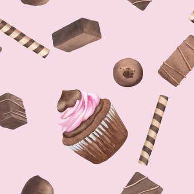 Шоколадные конфеты на розовом фоне 2