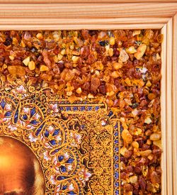 AMB-51/20 Икона «Николай Чудотворец» (с янтарной крошкой) дер.рамка 21х30