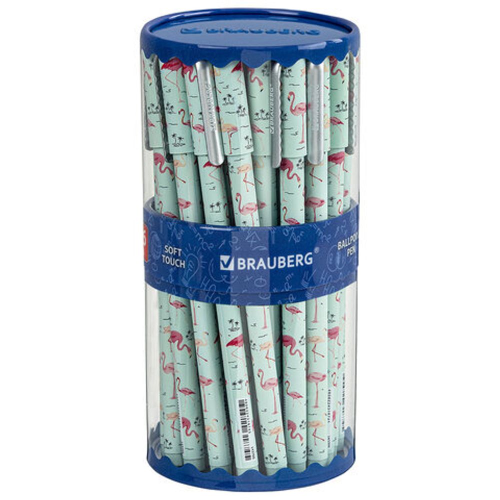 Ручка шариковая BRAUBERG SOFT TOUCH STICK "FLAMINGO", СИНЯЯ, мягкое покрытие, узел 0,7 мм, 143705