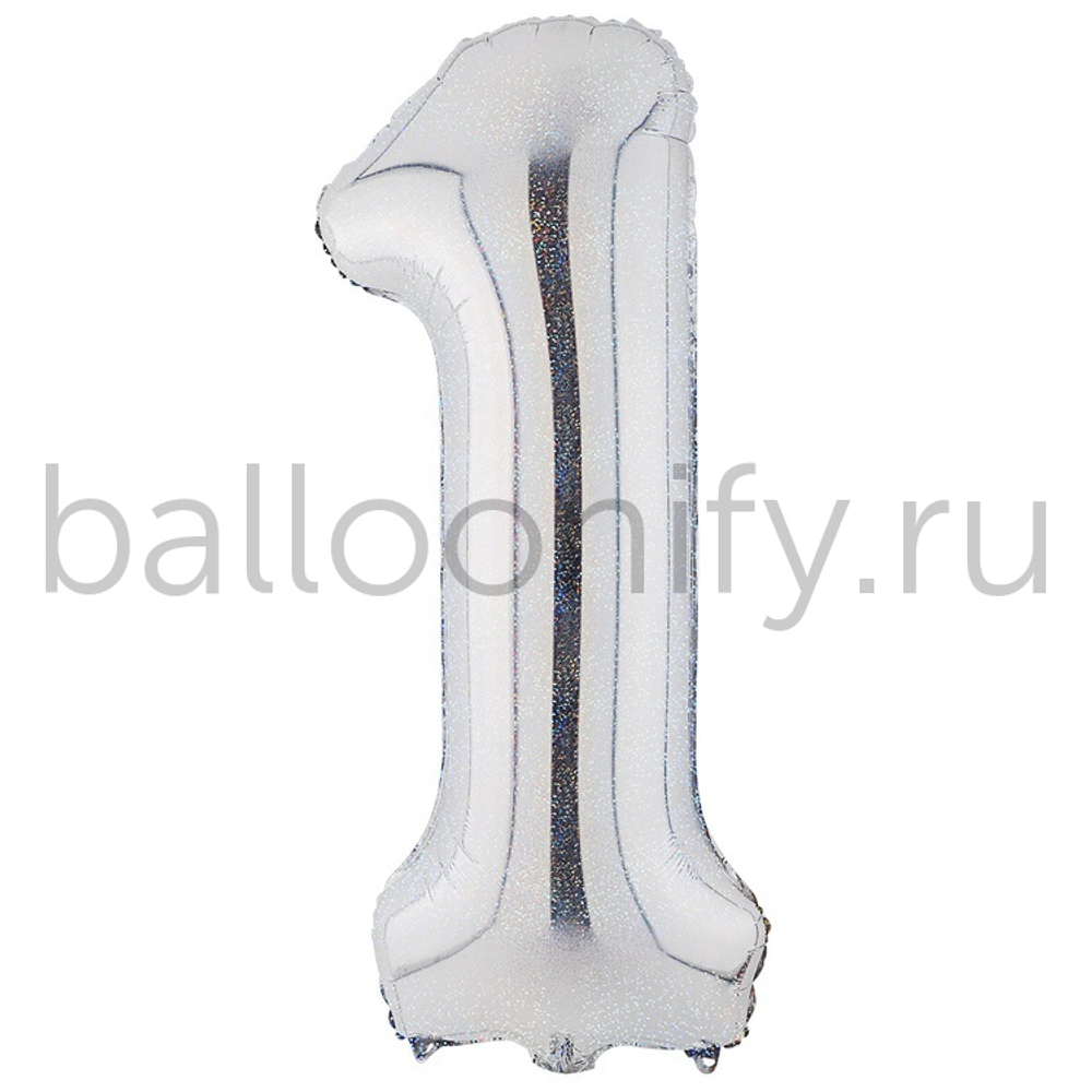 Шар ЦИФРА 1 Silver блеск 40" 102 см
