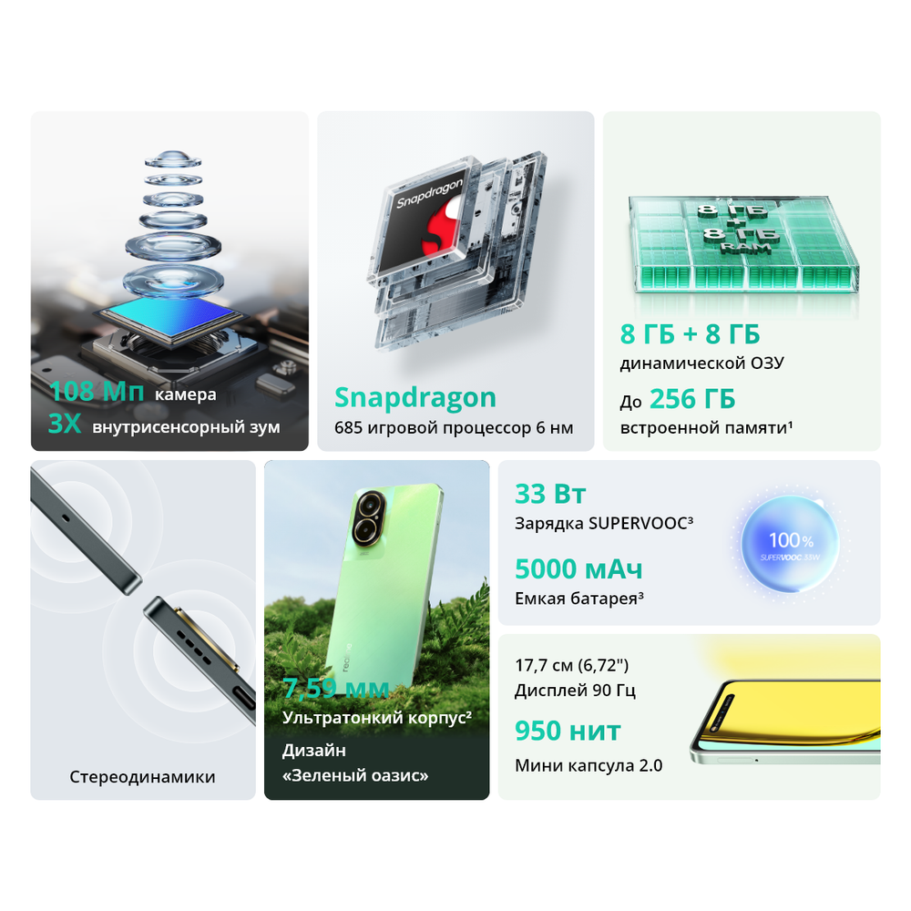 Смартфон Realme C67 4G 8/128 ГБ, Ростест(ЕАС), Dual nano SIM, черный камень