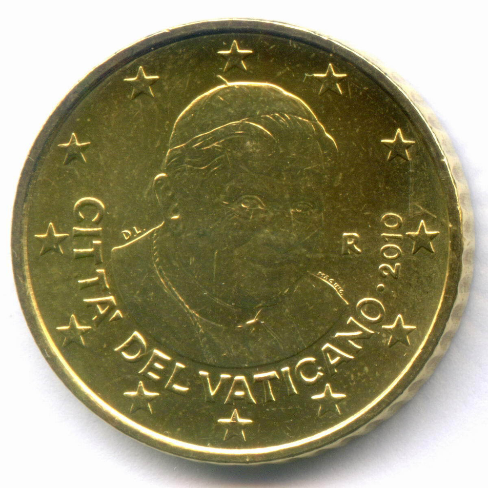 50 евроцентов 2010 год. Ватикан. Регулярный выпуск. Тип 4. Нордик UNC