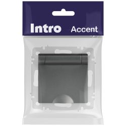 Розетка Intro Accent 6-203-07 с заземлением 2P+E Schuko с крышкой 16А-250В IP20 СУ AL/CU графит | 