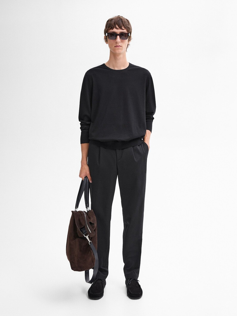 Massimo Dutti Хлопковый свитер с длинными рукавами, черный