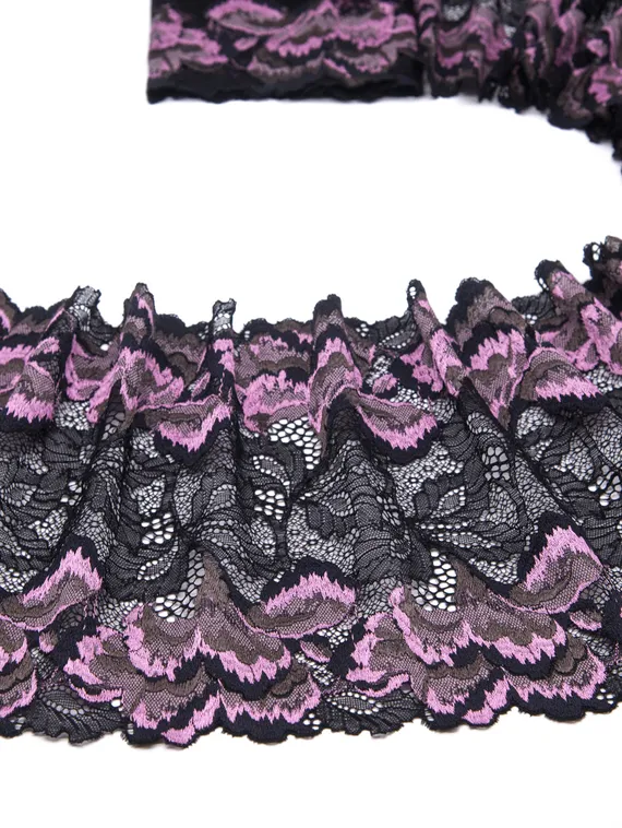 03-272 Кружево эластичное 22 см, черный/розовый