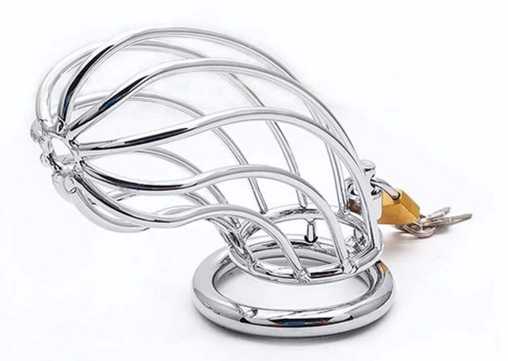 Серебристый мужской пояс верности в виде клетки с замочком (Цвет: серебристый)