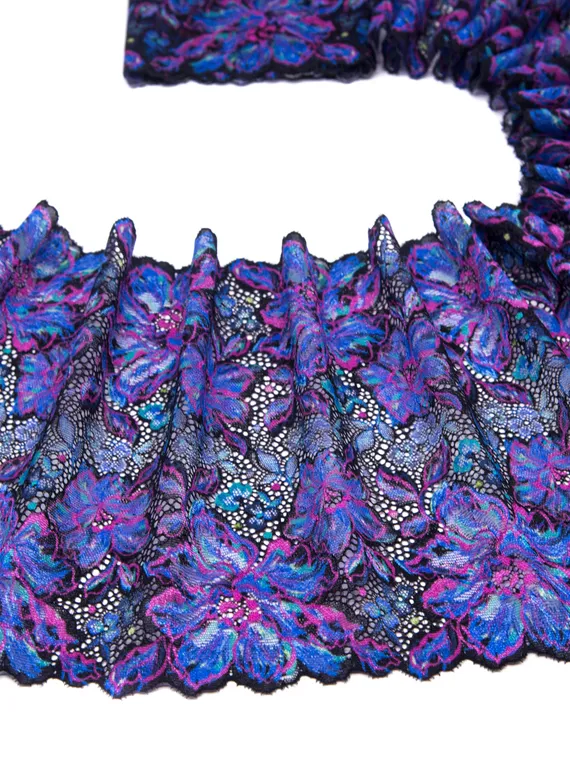 03-242 ОПТ Кружево эластичное 23 см, Pandora, т.синий/ультрамарин/лиловый