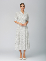 Платье в горох на запах, белое