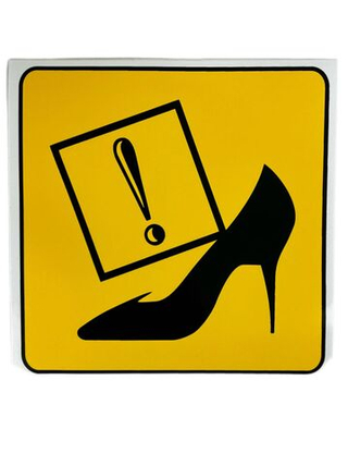 Наклейка желтый квадрат " ! ТУФЛЯ " - наружная большая 16*16 с рамкой 29442/07467