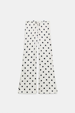ZARA АТЛАСНЫЕ БРЮКИ В ГОРОШЕК НА ШНУРКЕ, БЕЛЫЙ/ЧЕРНЫЙ
