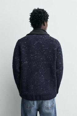 ZARA КОНТРАСТНЫЙ СВИТЕР , МОРСКОЙ СИНИЙ