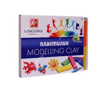 Пластилин 16 цветов Луч Классика, 320гр, со стеком, картон.упак.