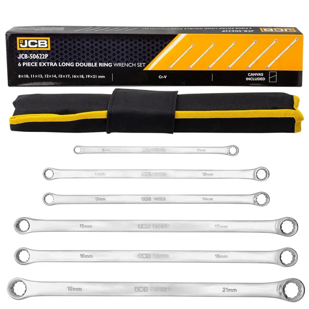 Ключи накидные экстра длинные, набор 6пр. (8x10, 11x13, 12x14, 15x17, 16x18, 19x21мм) JCB JCB-50622P