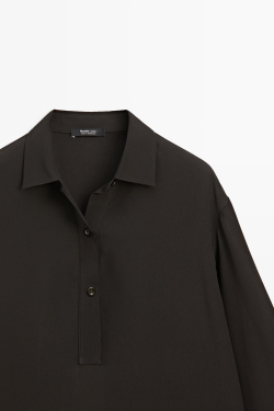 Massimo Dutti Рубашка с драпированными пуговицами, шоколадно-коричневый