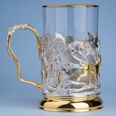 Подстаканник "Охота на уток" с золочением и серебрением