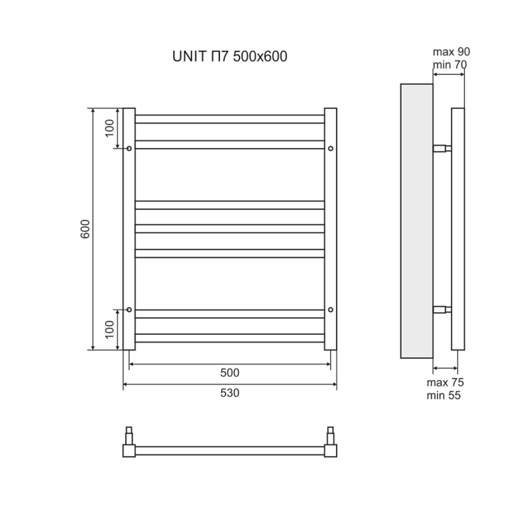 Полотенцесушитель водяной Lemark Unit П7 LM45607BL 500x600, черный