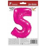 Шар (40"/102 см) Цифра, 5, Фуше, в упаковке