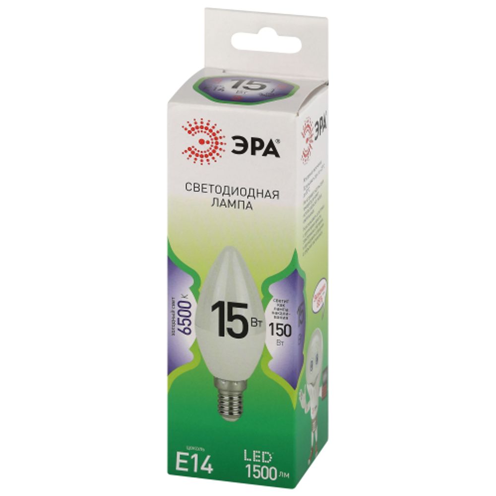 Лампа светодиодная ЭРА GREEN LINE LED B35-15W-865-E14 GL 15Вт свеча холодный свет E14 | Лампы cветодиодные Свеча (B/C)