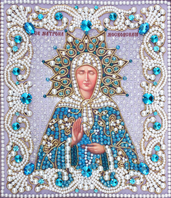ЖС-7-ЗГ Набор для вышивания хрустальными камнями Матрона Московская (голубой)