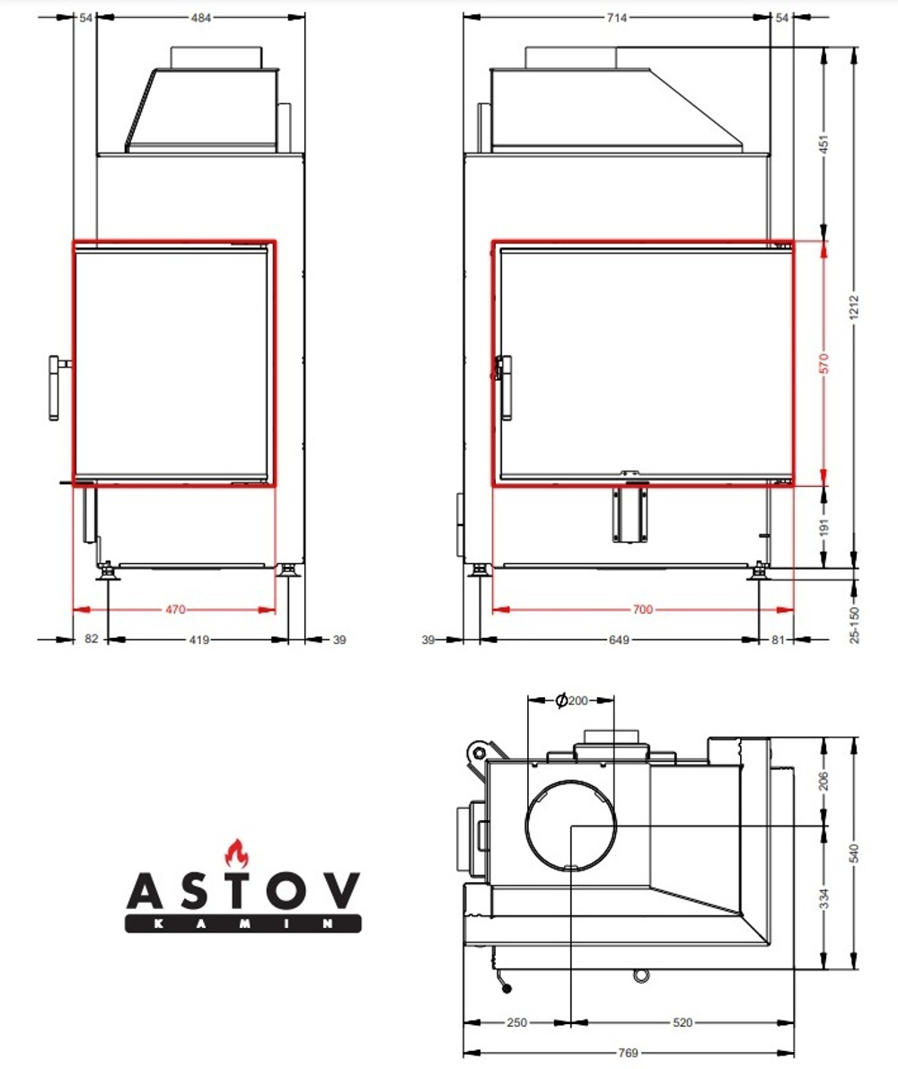 Каминная топка Астов П2С 700 Правая ШСП