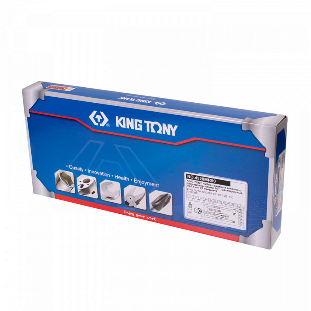 KING TONY (4528MR90) Набор торцевых головок с принадлежностями 1/2", 6-гранные, 10-32 мм, 23 предмета