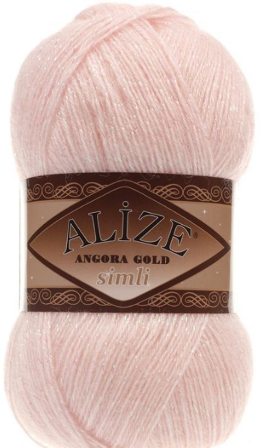 ALIZE "Angora Gold Simli", 10% мохер, 10% шерсть, 5% металлик - 75% Акрил, 100 гр, 550 м, 271 жемчужно-розовый