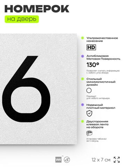 Номер на дверь 196, табличка на дверь для офиса, квартиры, кабинета, аудитории, склада, белая 120х70 мм, Айдентика Технолоджи