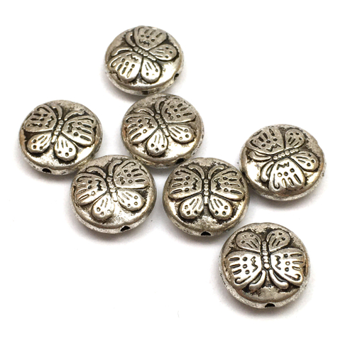 Бусины "Бабочки" 12х4 мм, под серебро