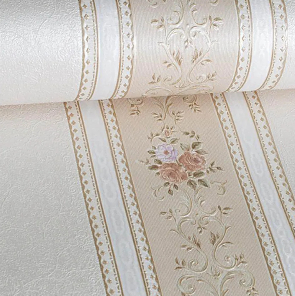 Обои бумажные Д877-02 Ситчик, полоска, флористика 0,53х10,05 м