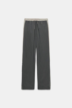 ZARA БРЮКИ В ПОЛОСКУ ИЗ СМЕСОВОЙ ВИСКОЗЫ, ТЕМНЫЙ АНТРАЦИТ