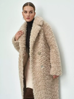 Шуба женская чебурашка тедди эко, светло-бежевая, SilverFox