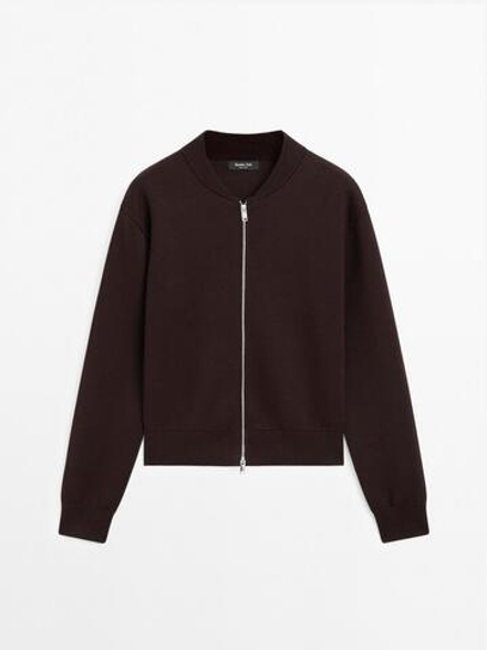 Massimo Dutti Кардиган из смесового хлопка с застежкой-молнией, коричневый