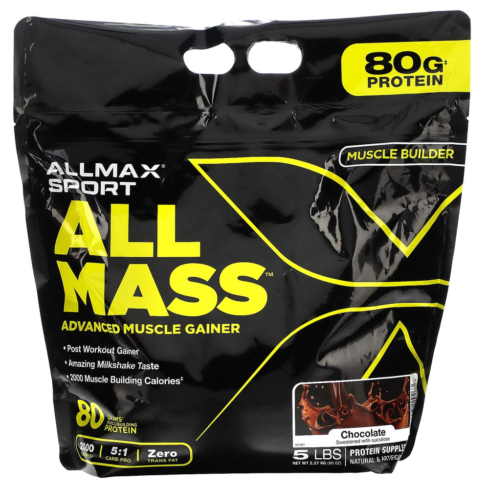 ALLMAX, Sport, ALLMASS ™, средство для наращивания мышечной массы, шоколад, 2,27 кг (5 фунтов)