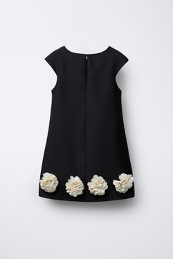 ZARA АТЛАСНОЕ ПЛАТЬЕ С ЦВЕТОЧНЫМ ПРИНТОМ, ЧЕРНЫЙ