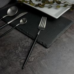 Вилка столовая 22,5 см матовая серый цвет черная ручка PVD   [12]