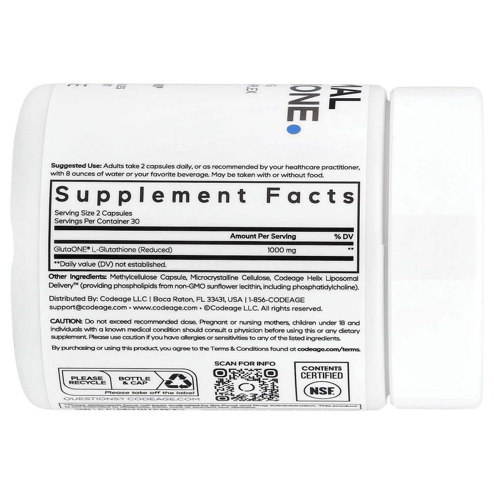 Codeage, липосомальный глутатион, 60 растительных капсул (500 мг в 1 капсуле)