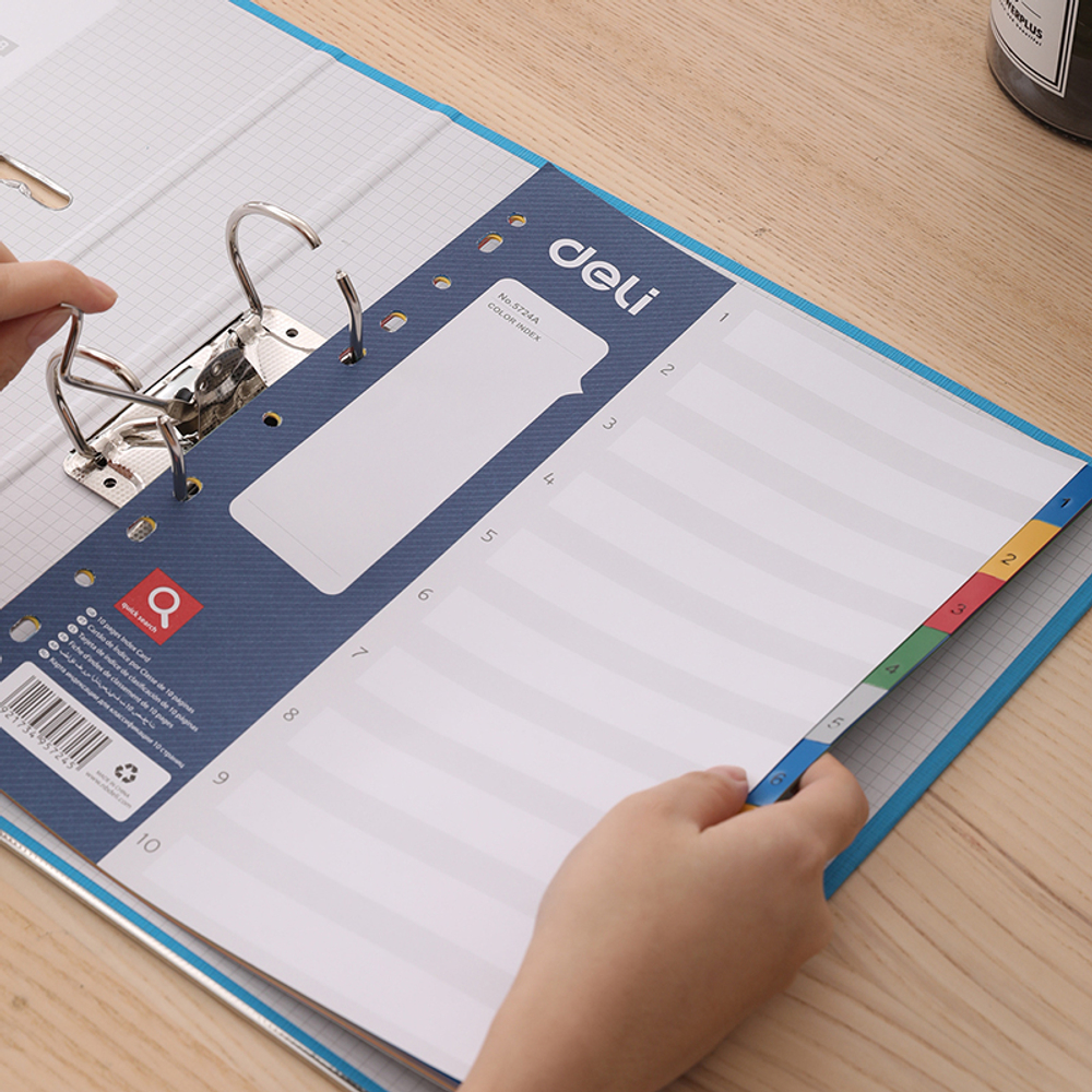 Разделитель пластиковый DELI, А4, 10 листов, цветной