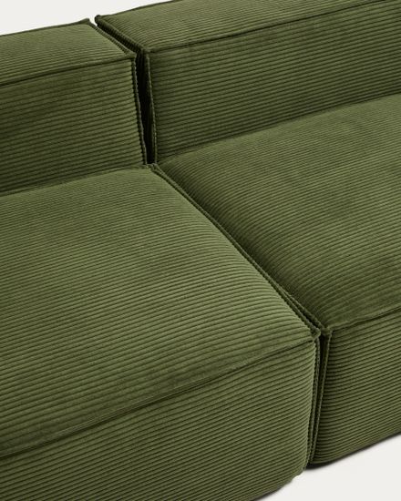 Трехместный диван Blok с правым подлокотником и торцевым пуфом из зеленого вельвета, 270 см
