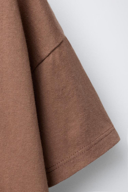 ZARA ФУТБОЛКА С КРУЖЕВОМ КРОШЕ, КОРИЧНЕВЫЙ