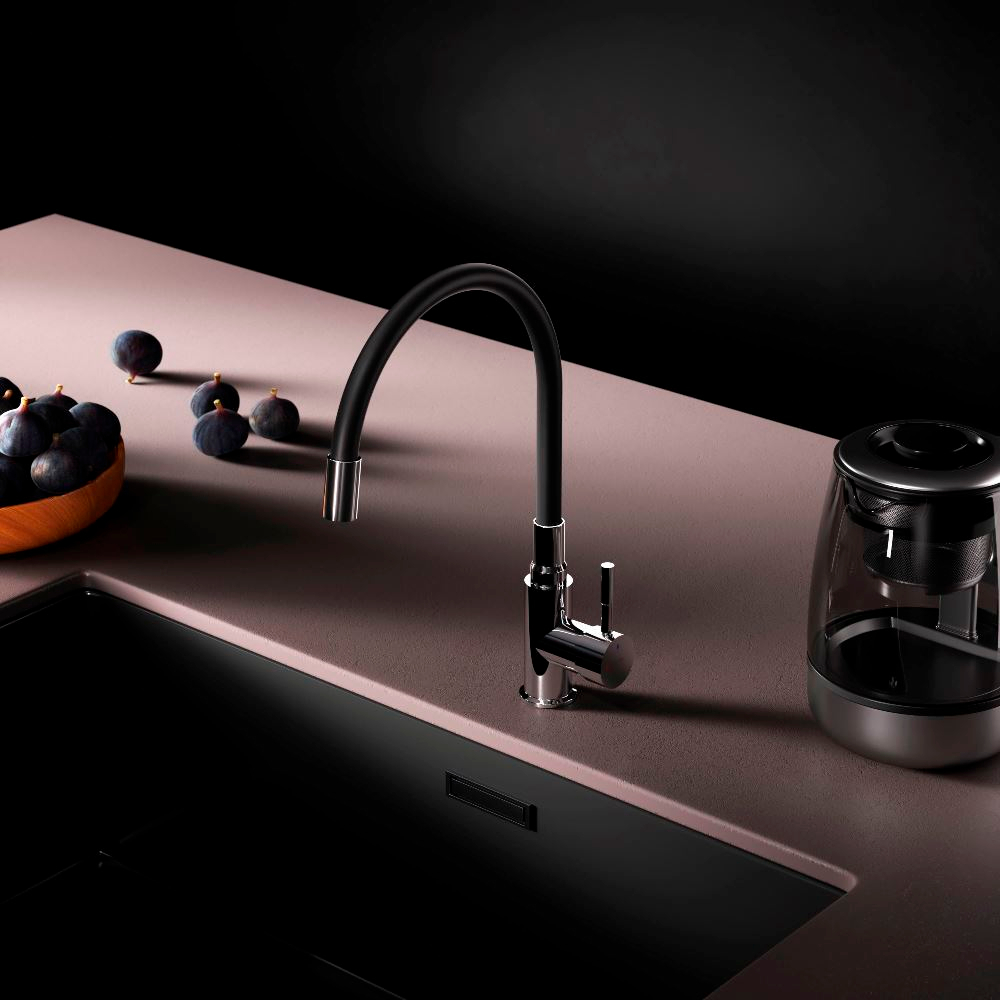 Смеситель для кухни с гибким изливом, черный/хром AM.PM X-Joy S F85B07602
