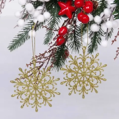 Подвески в блестках «Снежинки волшебные» 9 см (набор 2шт), золото