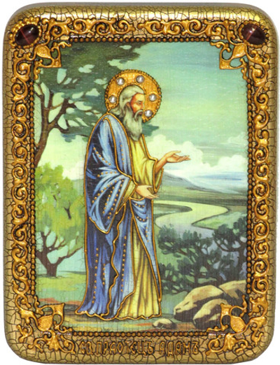 Инкрустированная икона Святой праотец Адам 20х15см на натуральном дереве, в подарочной коробке