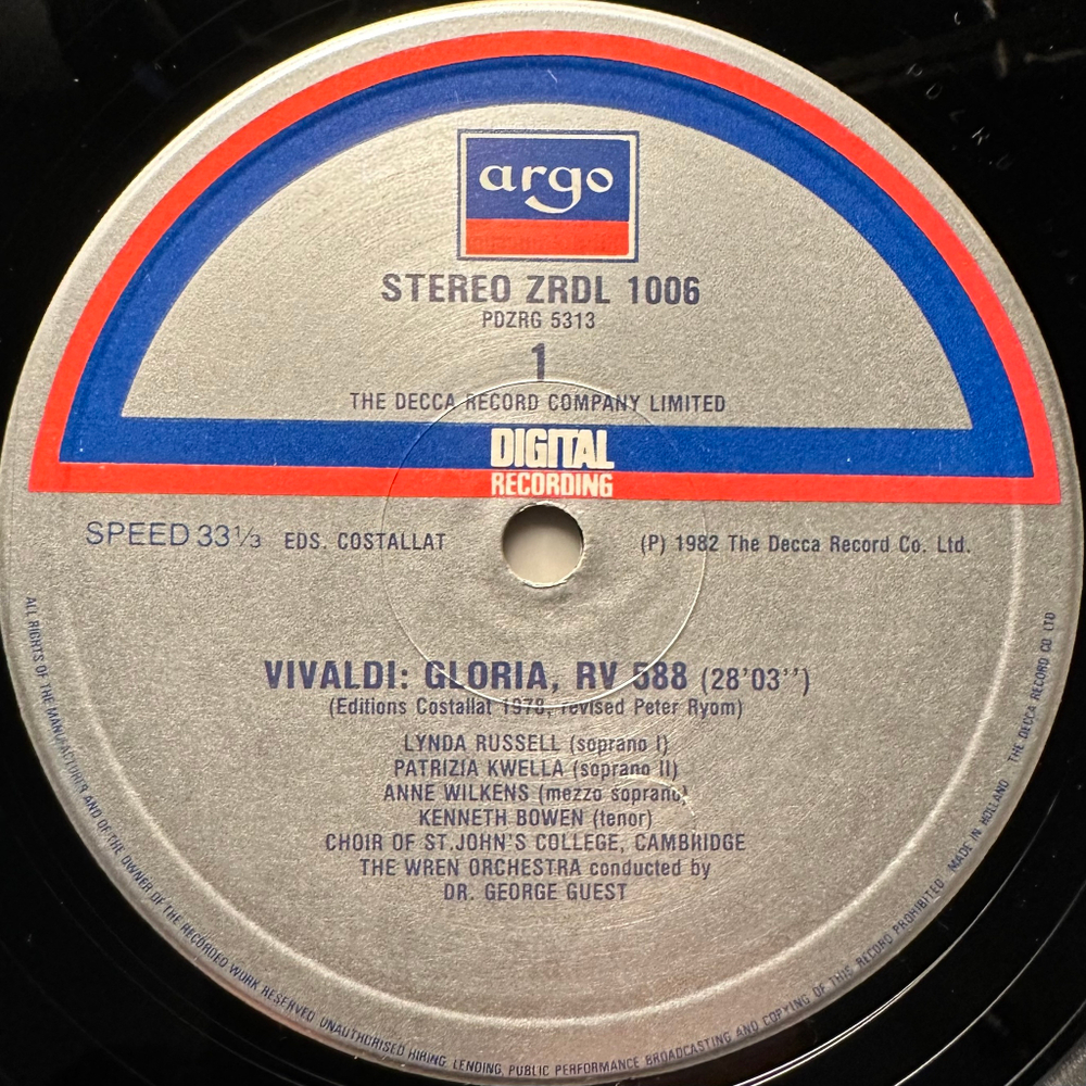 Вивальди - Glories RV 588 и RV 589 (Голландия 1982г.)